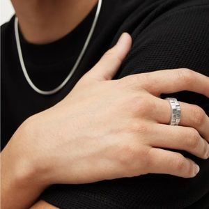 Men’s Allsaints Checker Band Sterling Silver Ring